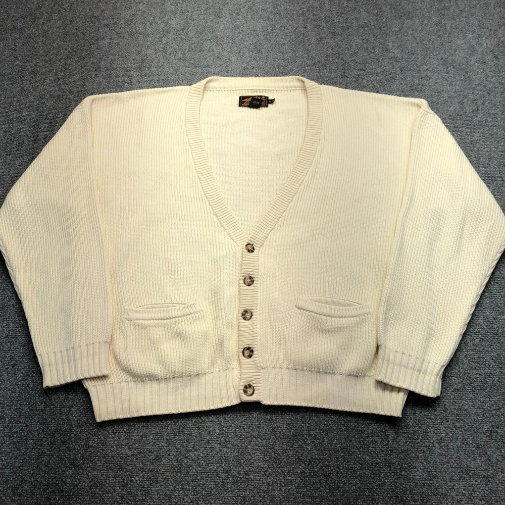 Vintage Eddie Bauer Mens XL Cream Cotton Shaker Knit Button Cardigan Sweater